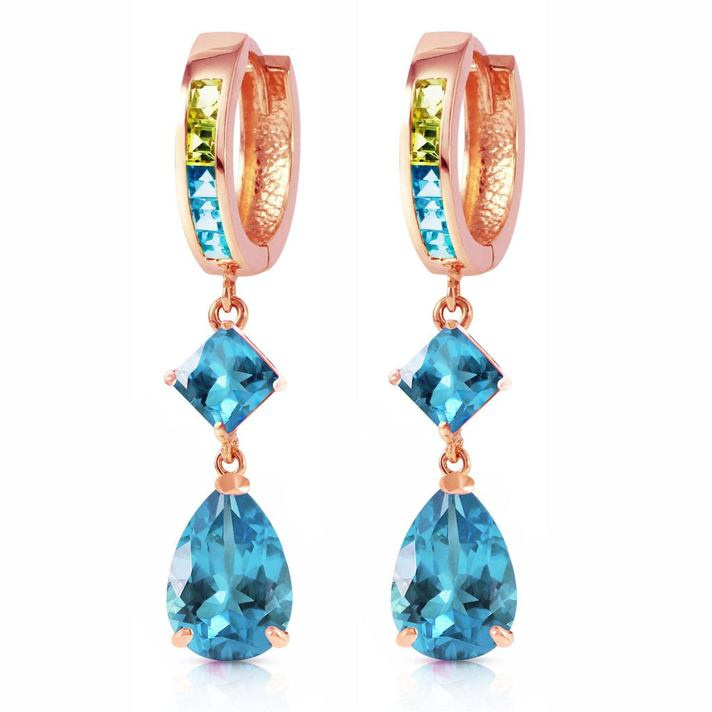 5.37 Carat 14K Gold Huggie Earrings Peridot Blue Topaz