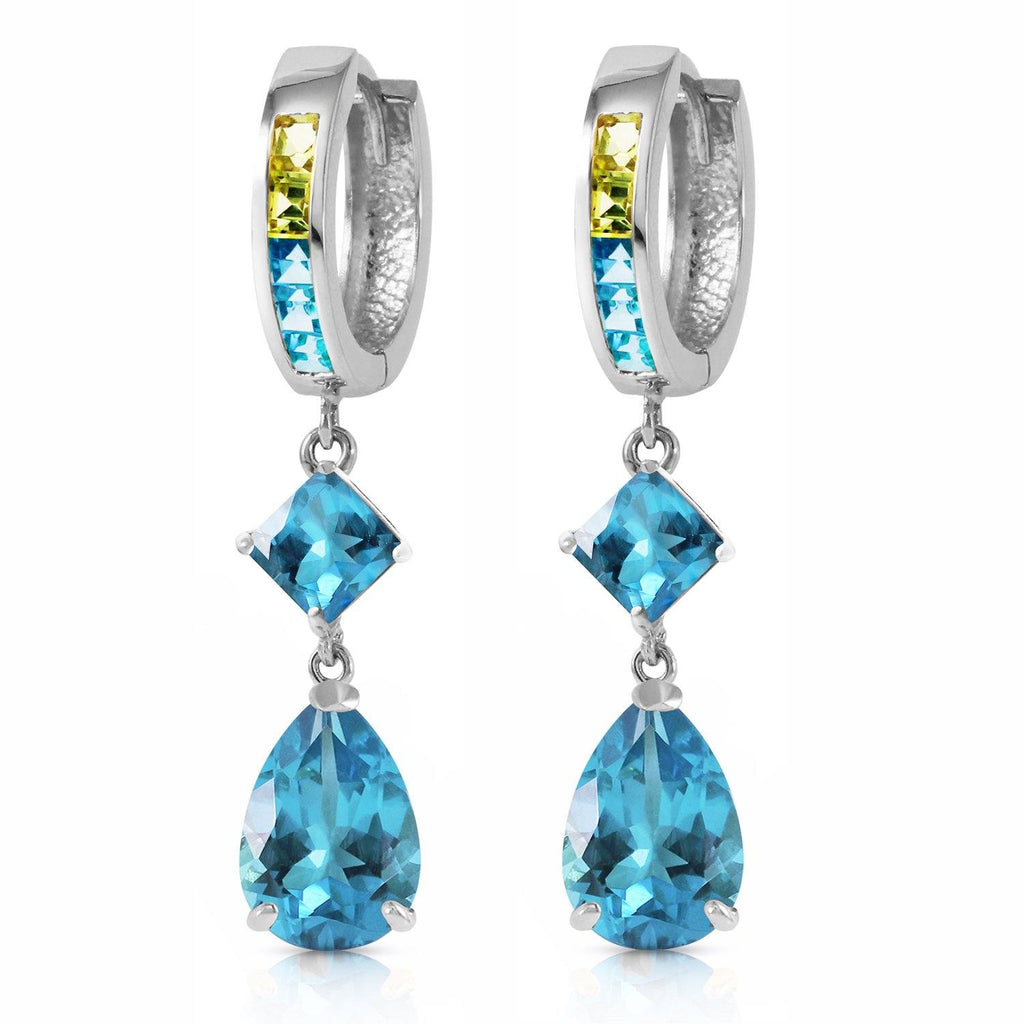 5.37 Carat 14K White Gold Huggie Earrings Peridot Blue Topaz