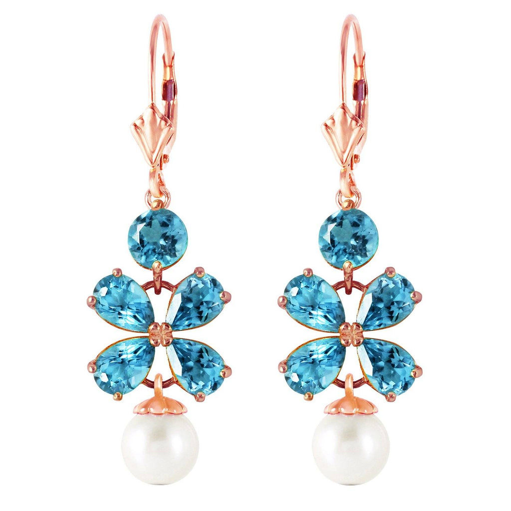 6.28 Carat 14K Gold Chandelier Earrings Blue Topaz Pearl