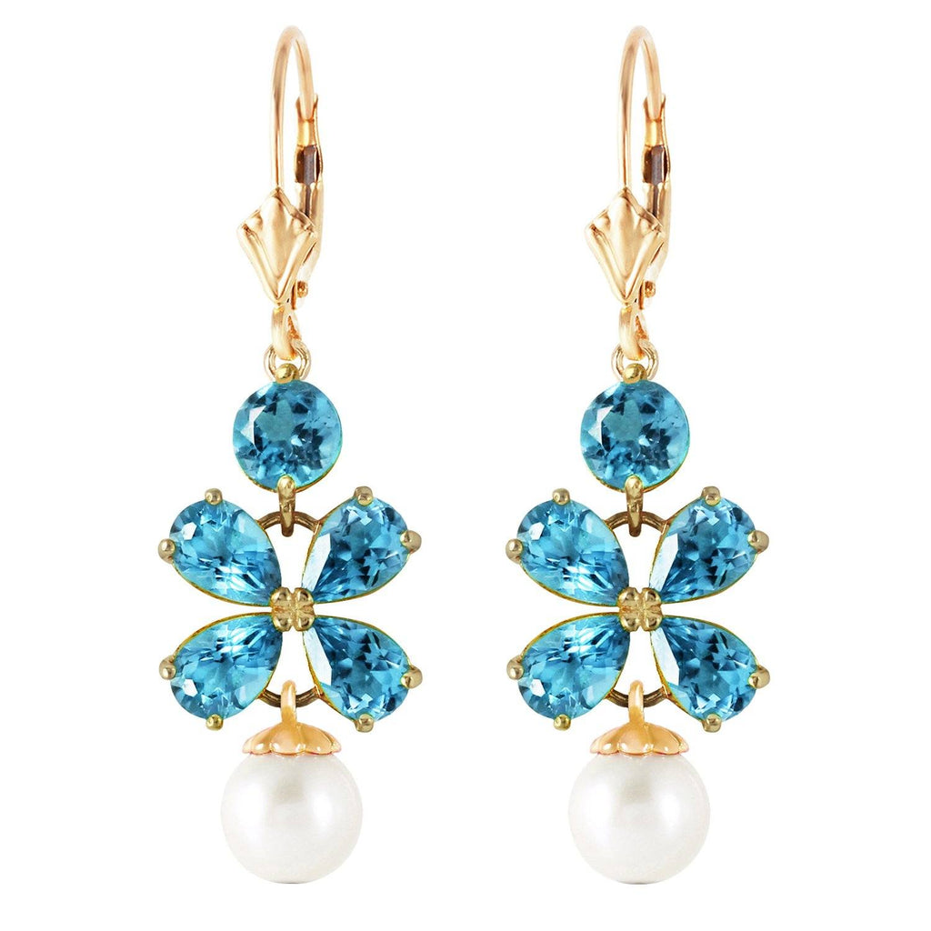 6.28 Carat 14K White Gold Chandelier Earrings Blue Topaz Pearl