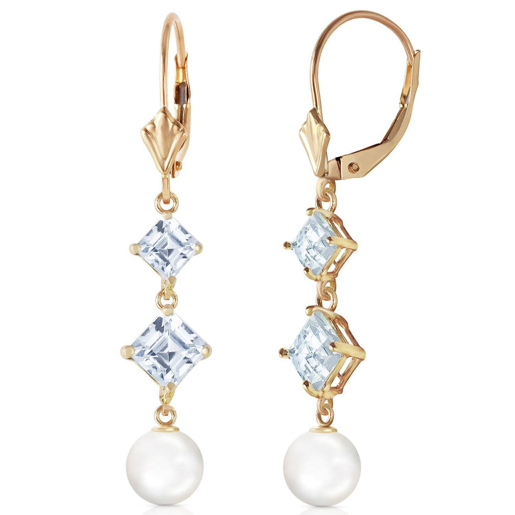 6.5 Carat 14K Gold Classic Aquamarine Pearl Earrings