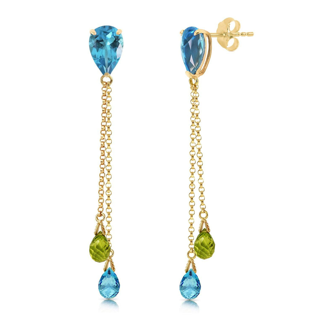 7.5 Carat 14K Gold Chandelier Earrings Blue Topaz Peridot
