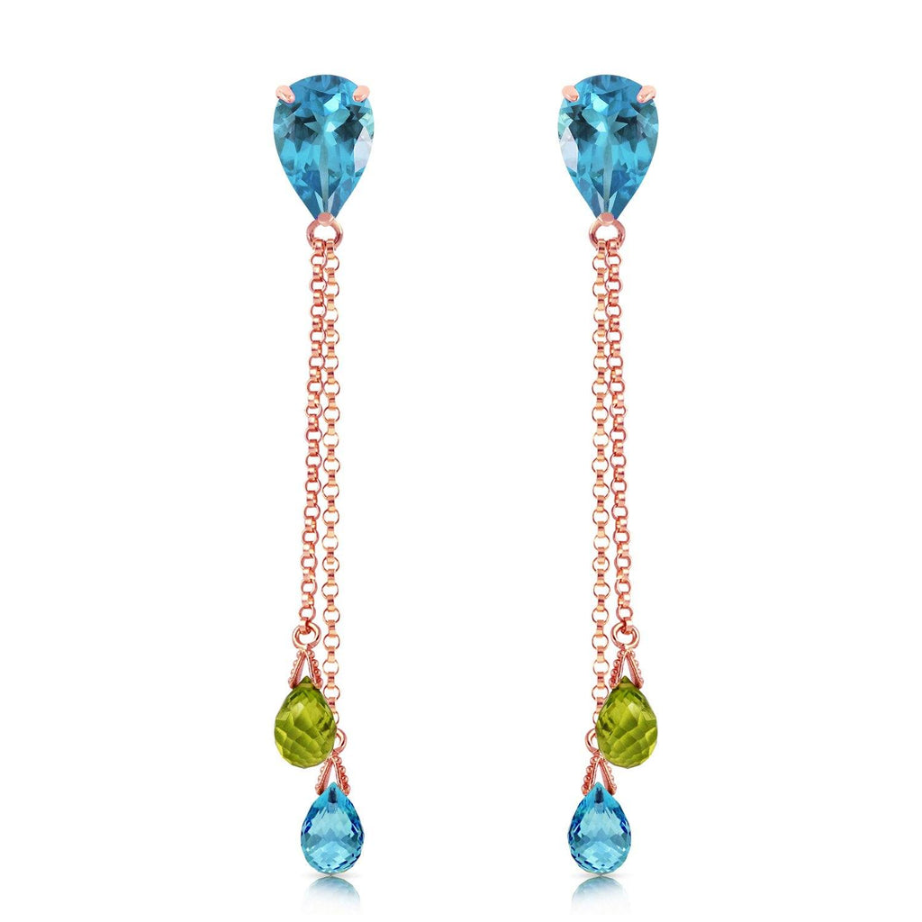 7.5 Carat 14K Gold Chandelier Earrings Blue Topaz Peridot