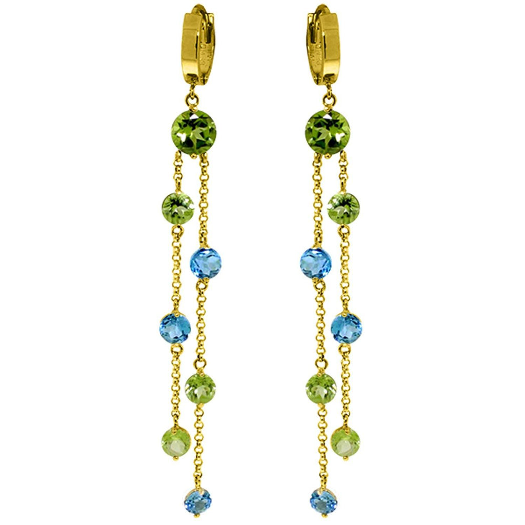 8.99 Carat 14K Gold Chandelier Earrings Peridot Blue Topaz