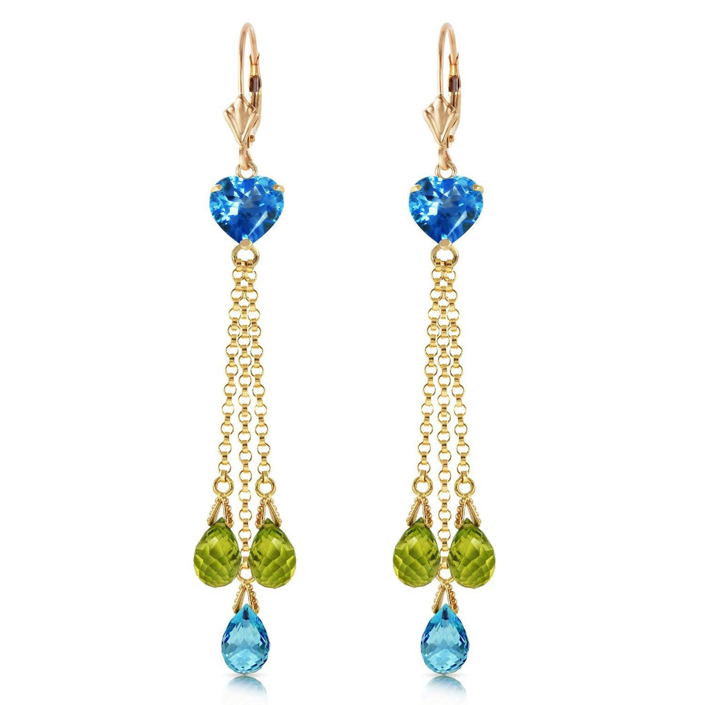 9.5 Carat 14K Gold Chandelier Earrings Briolette Blue Topaz Pe