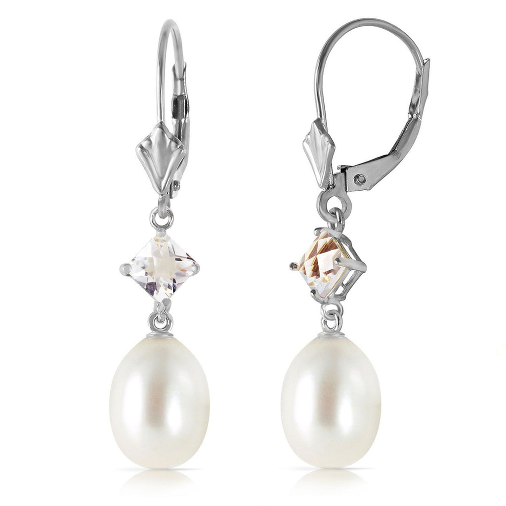 9 Carat 14K White Gold Uniqueness White Topaz Pearl Earrings