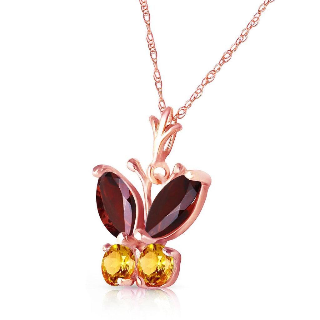 0.6 Carat 14K Rose Gold Butterfly Necklace Garnet Citrine