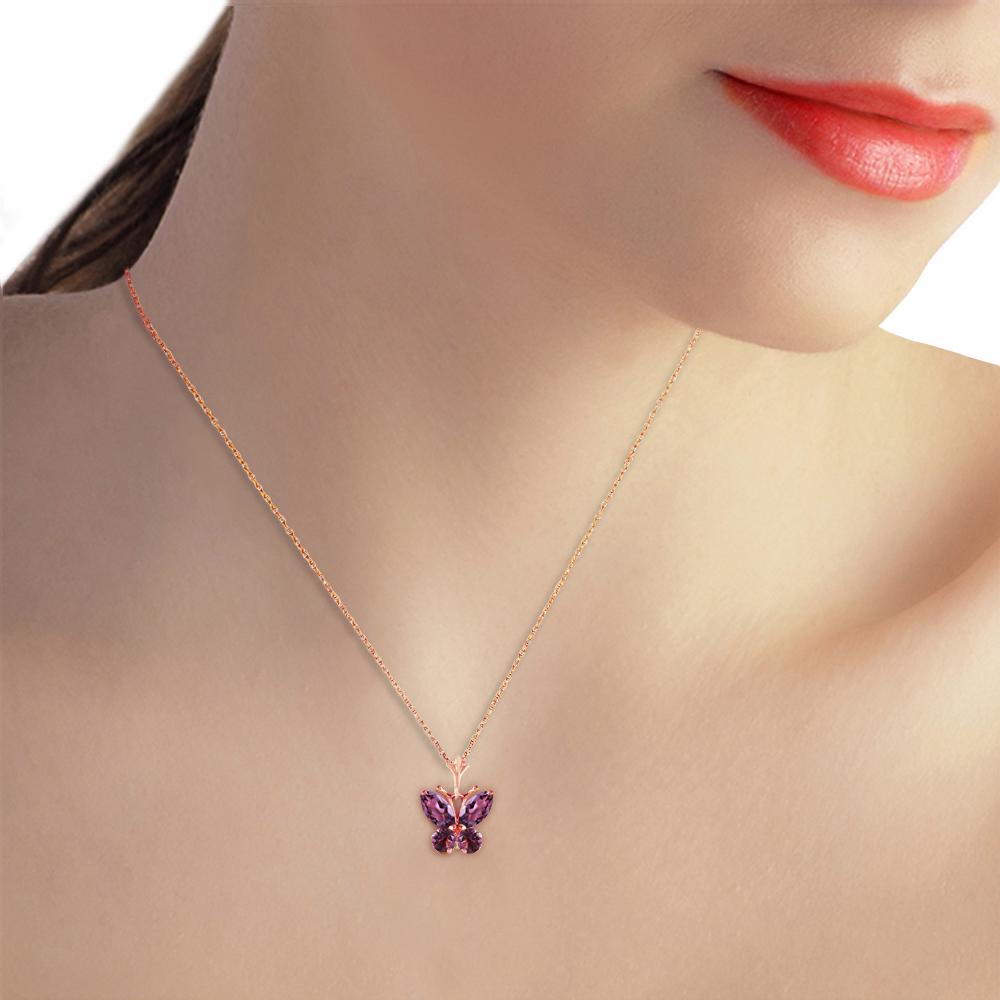 0.6 Carat 14K Rose Gold Butterfly Necklace Purple Amethyst