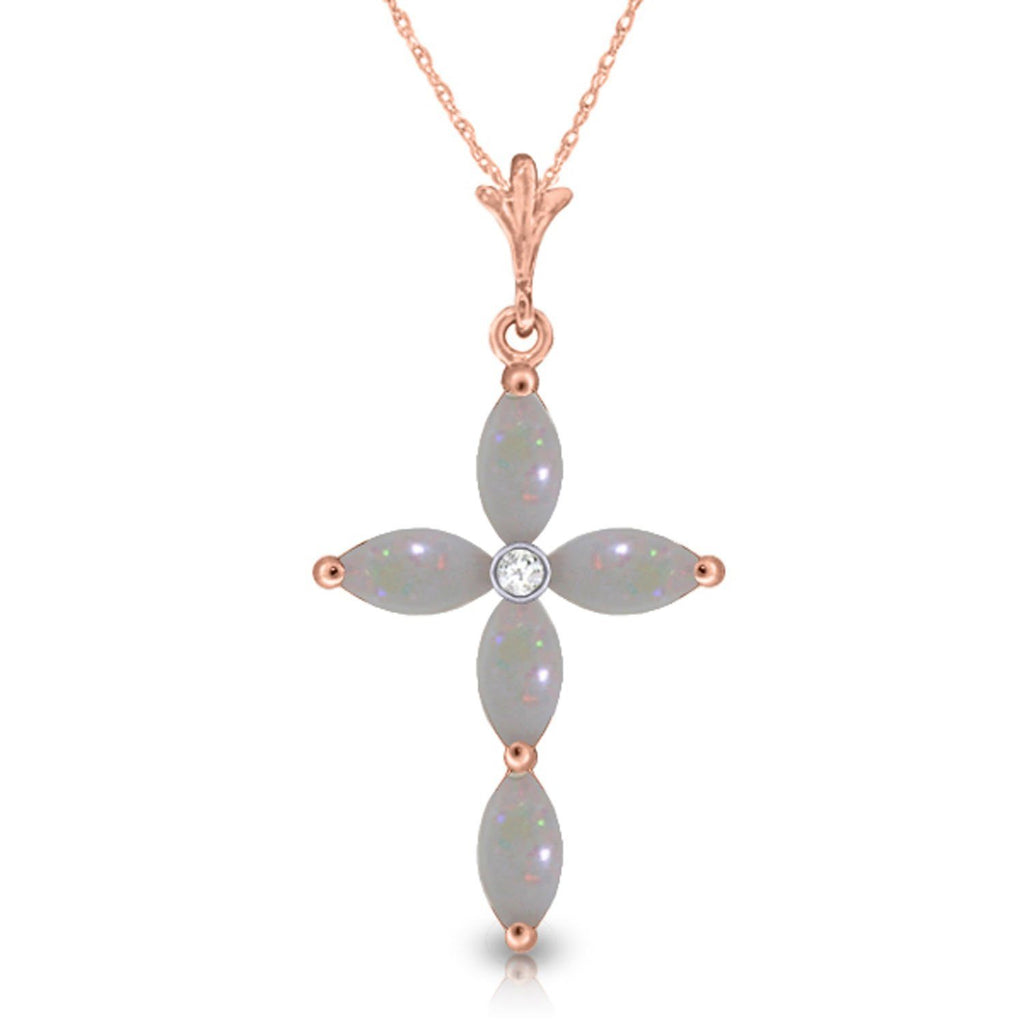 0.69 Carat 14K Rose Gold Necklace Natural Diamond Opal
