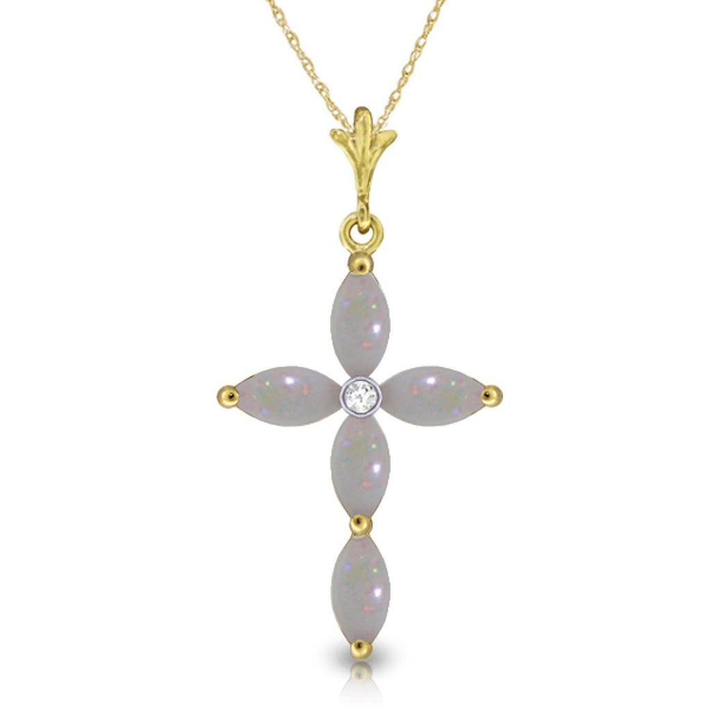 0.69 Carat 14K White Gold Necklace Natural Diamond Opal