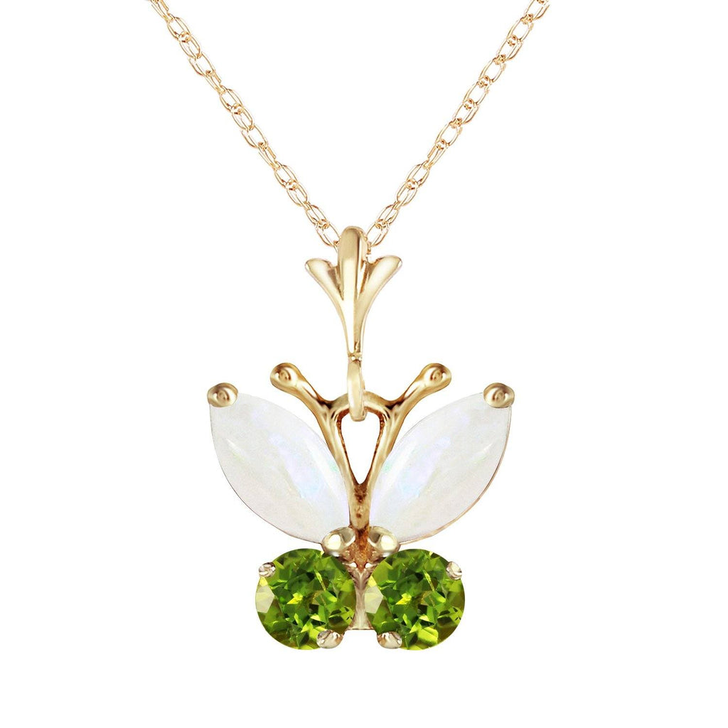 0.7 Carat 14K Gold Butterfly Necklace Opal Peridot