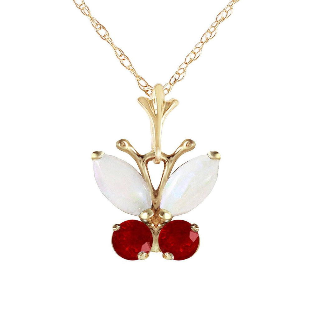 0.7 Carat 14K Gold Butterfly Necklace Opal Ruby