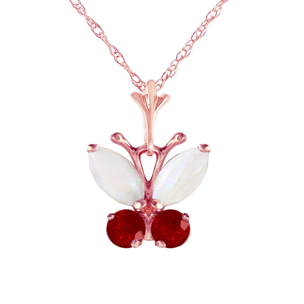 0.7 Carat 14K Rose Gold Butterfly Necklace Opal Ruby