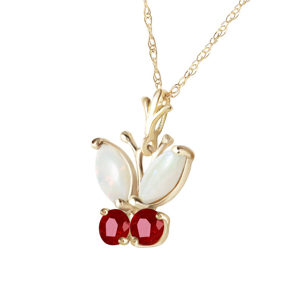 0.7 Carat 14K Rose Gold Butterfly Necklace Opal Ruby