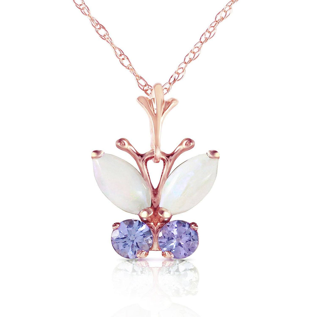 0.7 Carat 14K Rose Gold Butterfly Necklace Opal Tanzanite