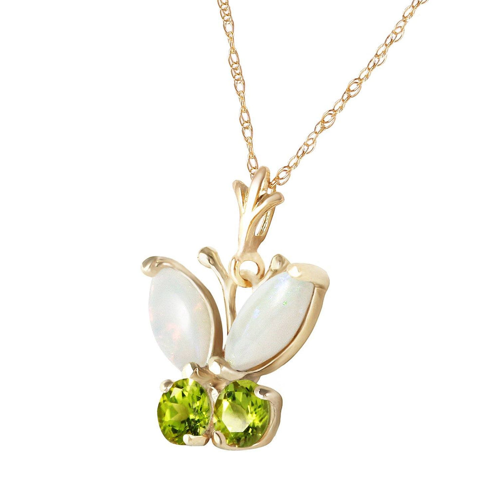 0.7 Carat 14K White Gold Butterfly Necklace Opal Peridot