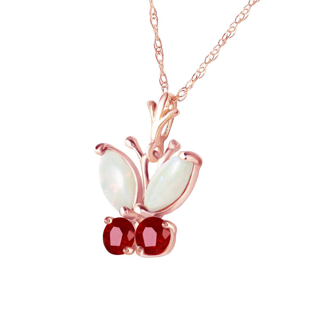 0.7 Carat 14K White Gold Butterfly Necklace Opal Ruby