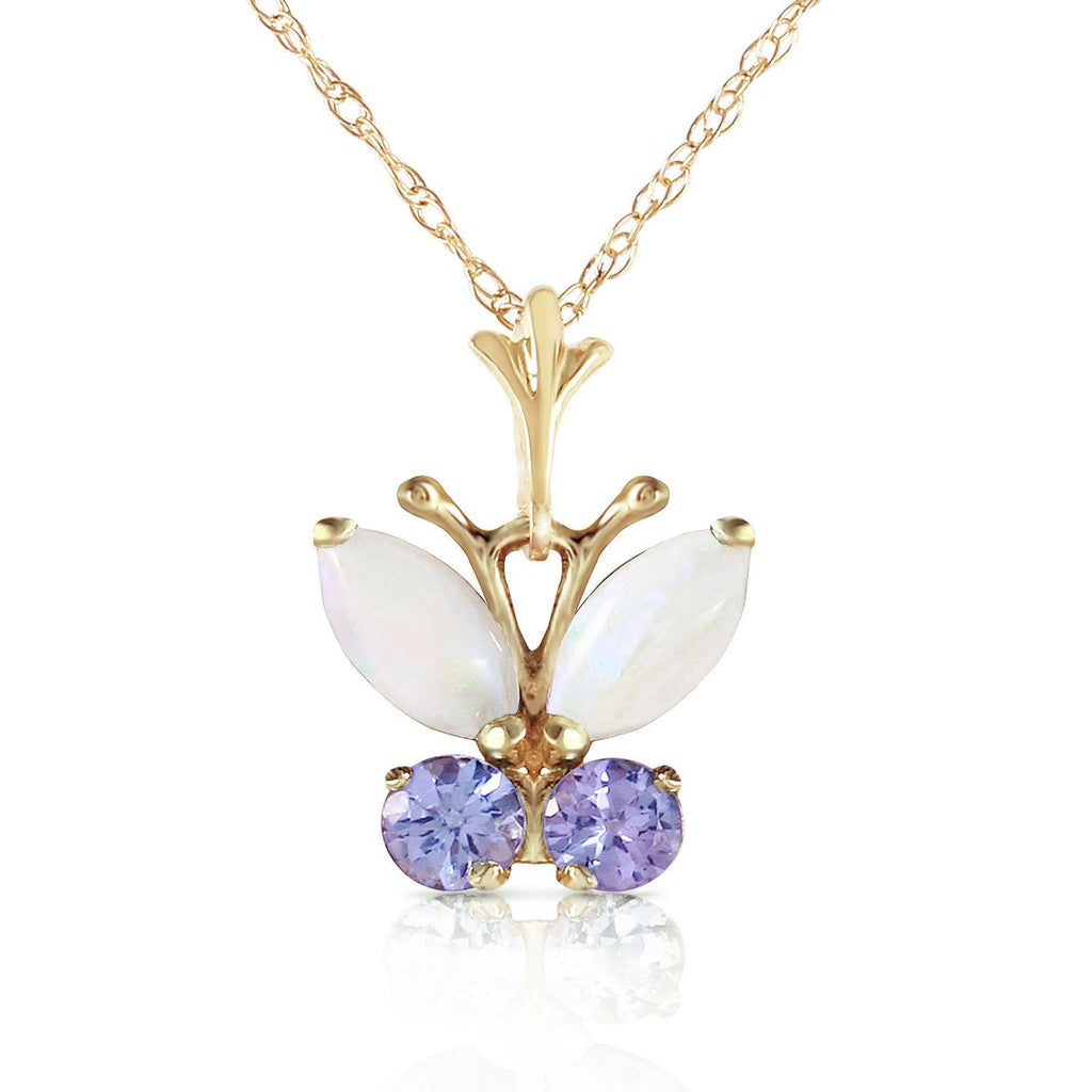 0.7 Carat 14K White Gold Butterfly Necklace Opal Tanzanite