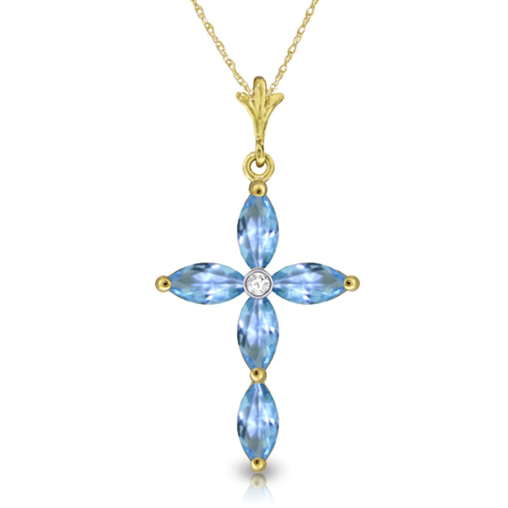 1.1 Carat 14K Gold Necklace Natural Diamond Blue Topaz