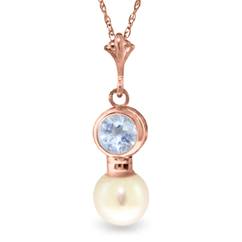 1.23 Carat 14K Gold Necklace Aquamarine Pearl