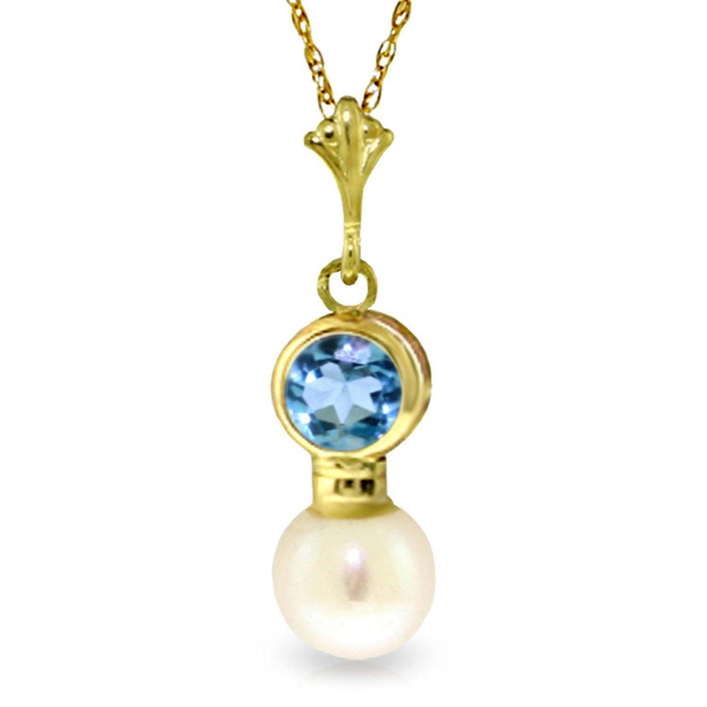 1.23 Carat 14K Gold Necklace Blue Topaz Pearl