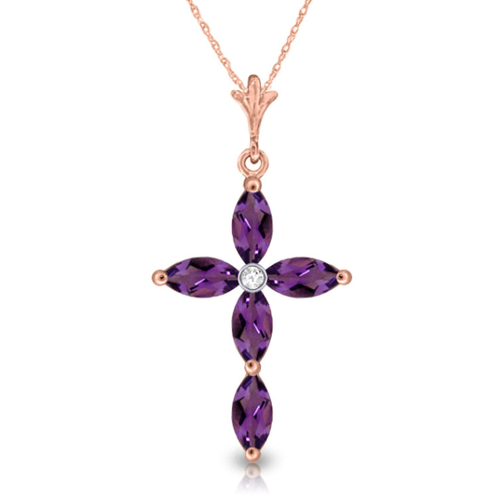 1.23 Carat 14K Gold Necklace Natural Diamond Purple Amethyst
