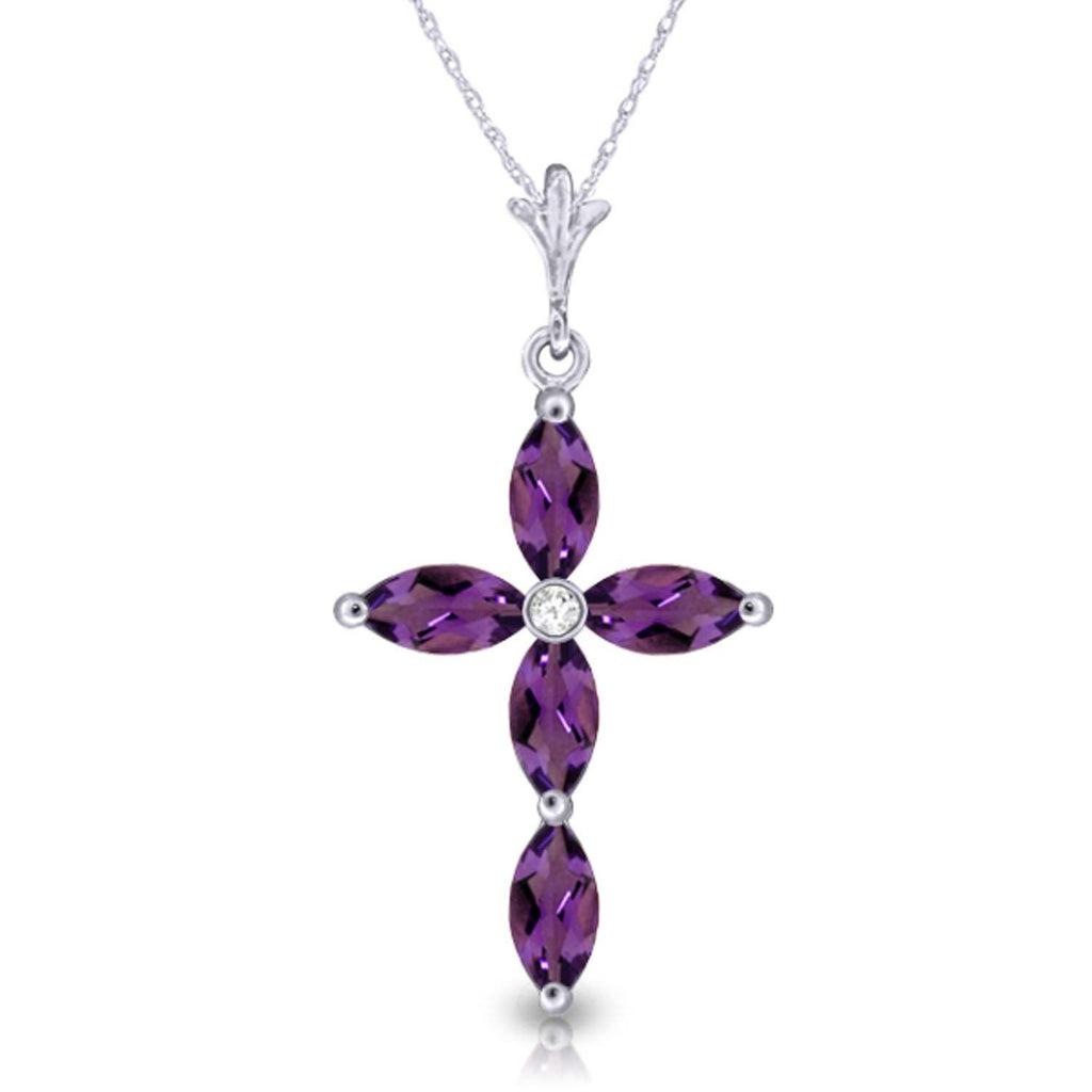 1.23 Carat 14K Gold Necklace Natural Diamond Purple Amethyst