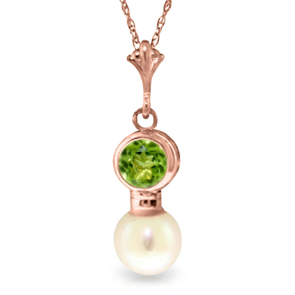 1.23 Carat 14K Gold Necklace Peridot Pearl