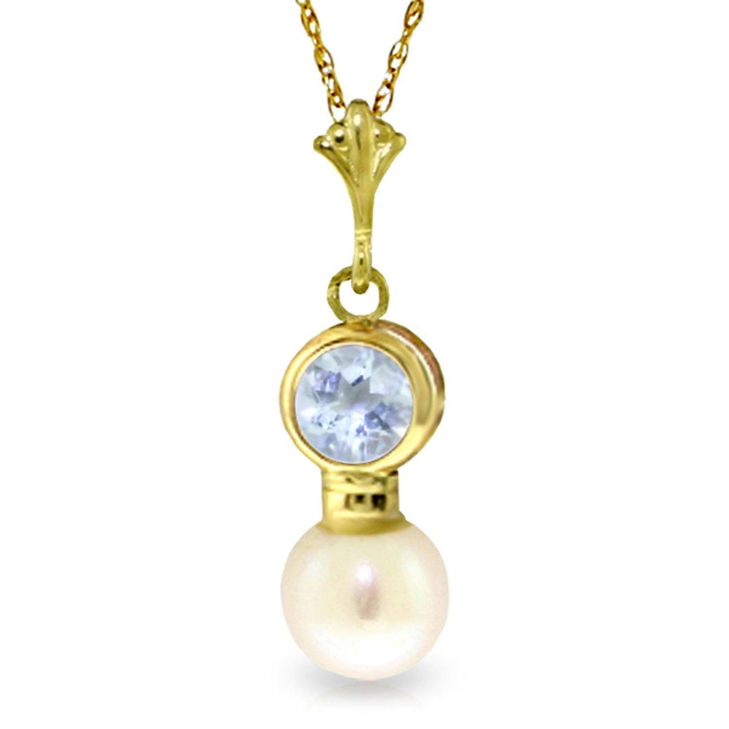 1.23 Carat 14K White Gold Necklace Aquamarine Pearl