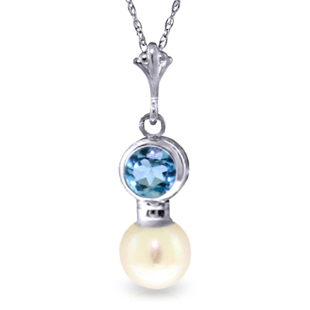 1.23 Carat 14K White Gold Necklace Blue Topaz Pearl