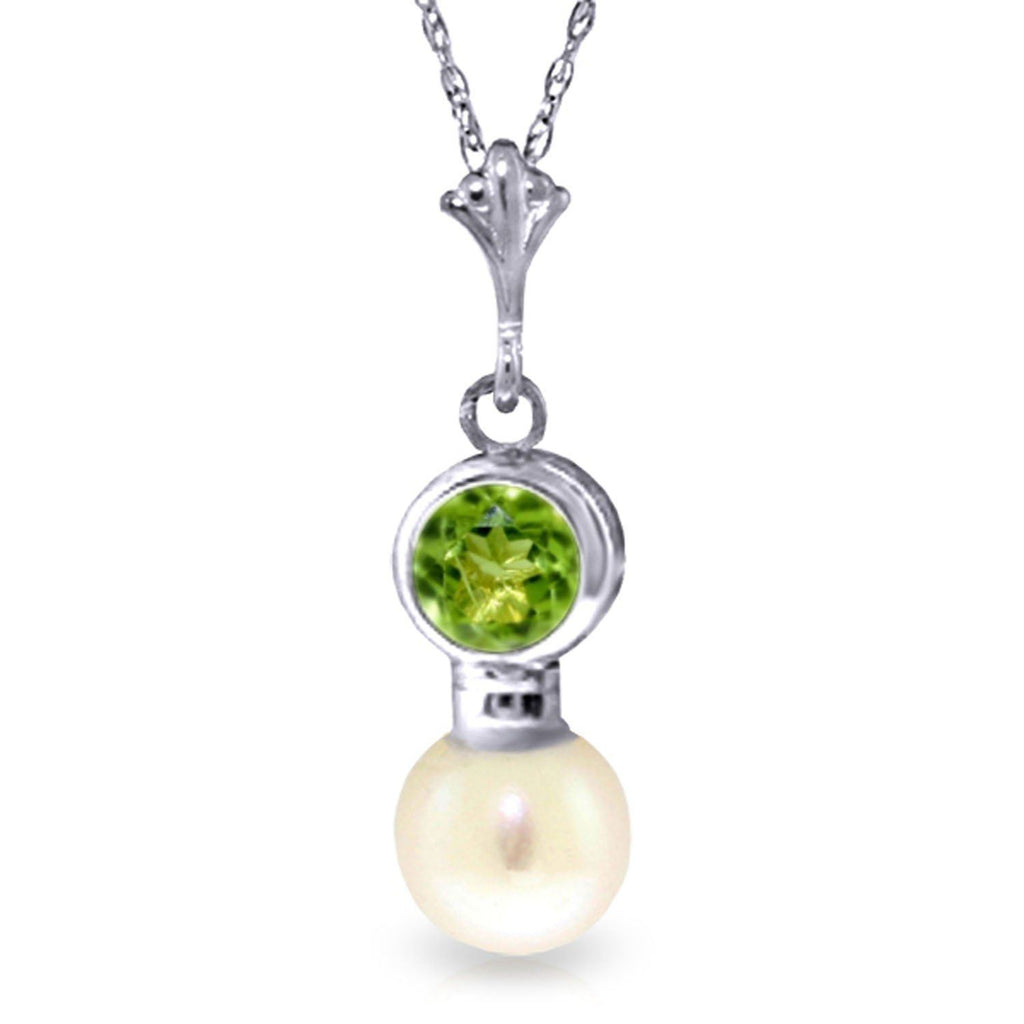 1.23 Carat 14K White Gold Necklace Peridot Pearl