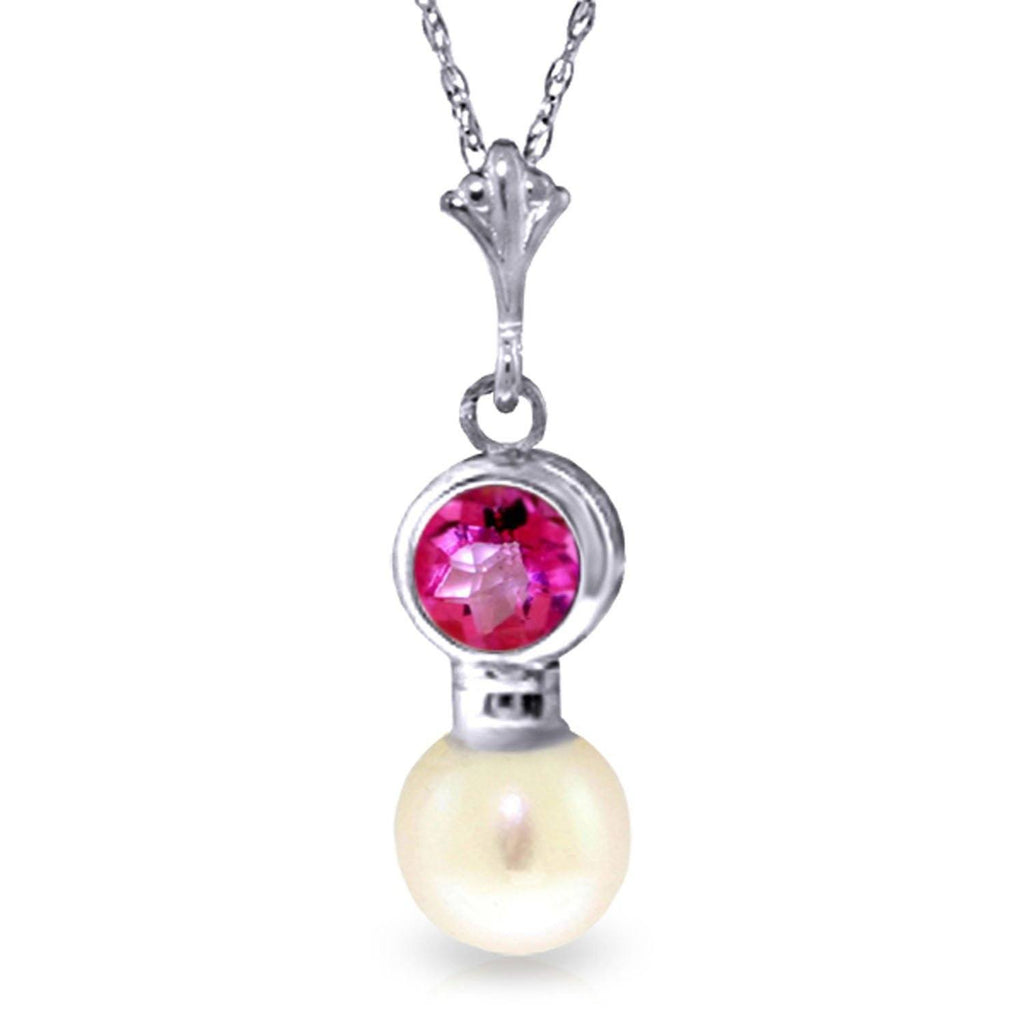 1.23 Carat 14K White Gold Une Valse Pink Topaz Pearl Necklace