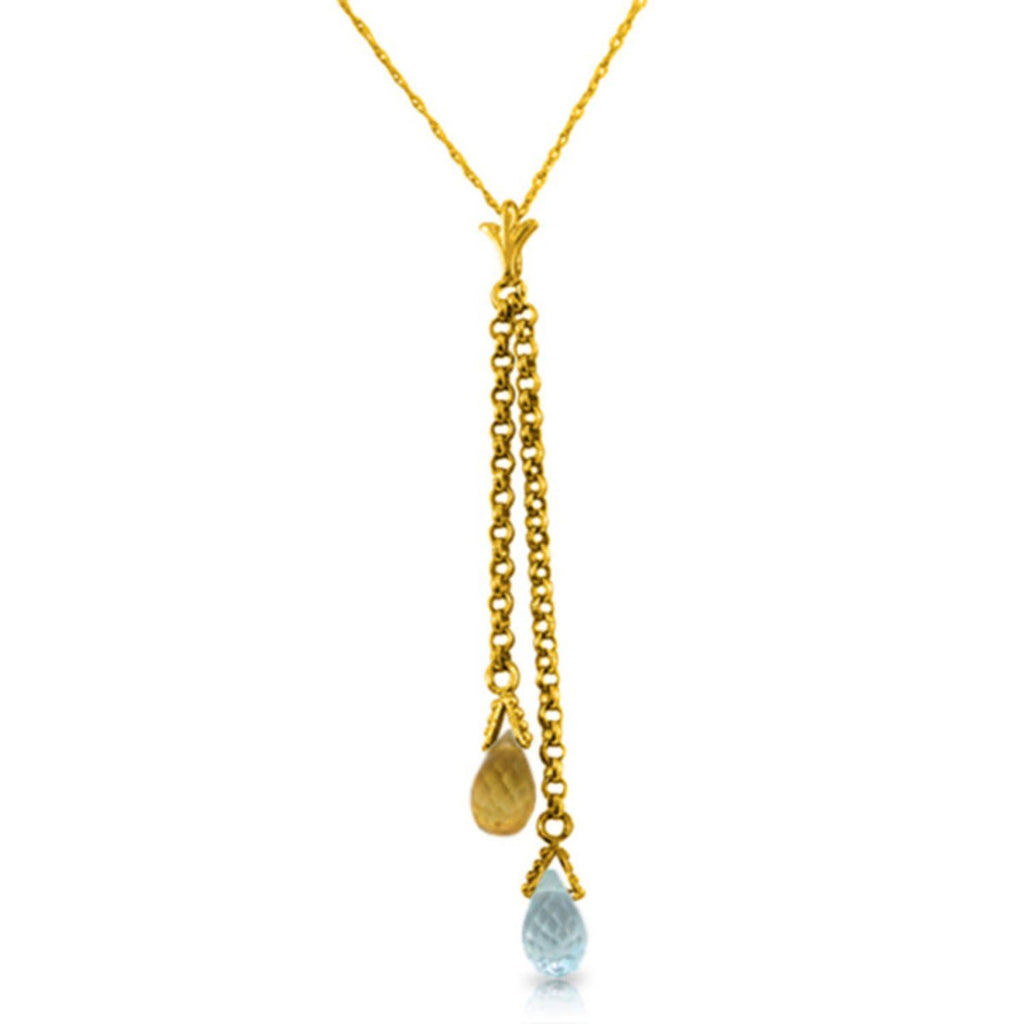 1.4 Carat 14K Gold Necklace Blue Topaz And Citrine