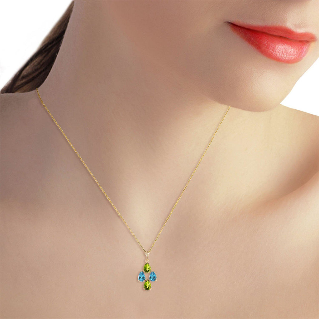 1.5 Carat 14K Gold Necklace Natural Blue Topaz Peridot