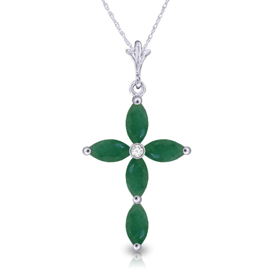 1.65 Carat 14K White Gold Necklace Natural Diamond Emerald