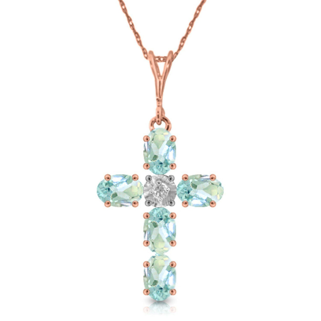 1.75 Carat 14K Gold Cross Necklace Natural Diamond Aquamarine