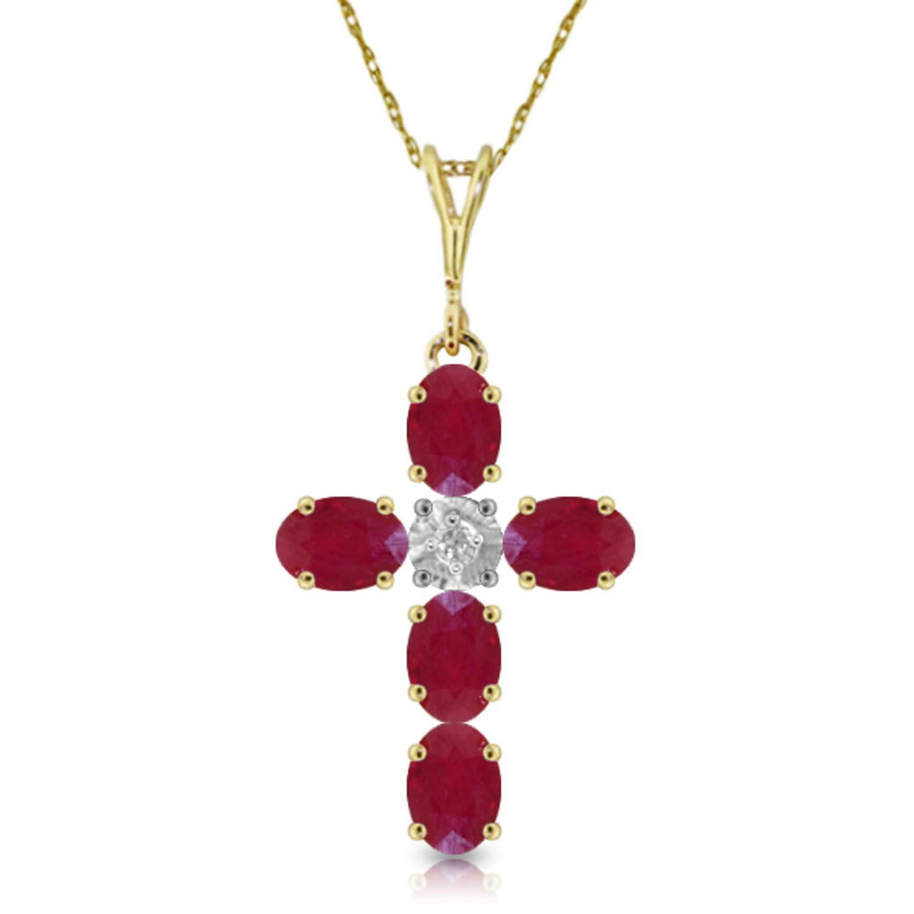 1.75 Carat 14K Gold Cross Necklace Natural Diamond Ruby