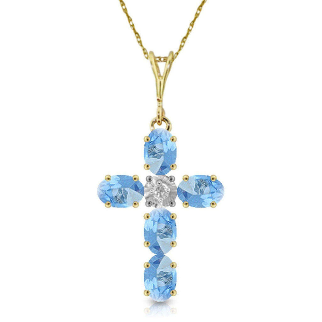 1.75 Carat 14K Rose Gold Cross Necklace Natural Diamond Blue Topaz