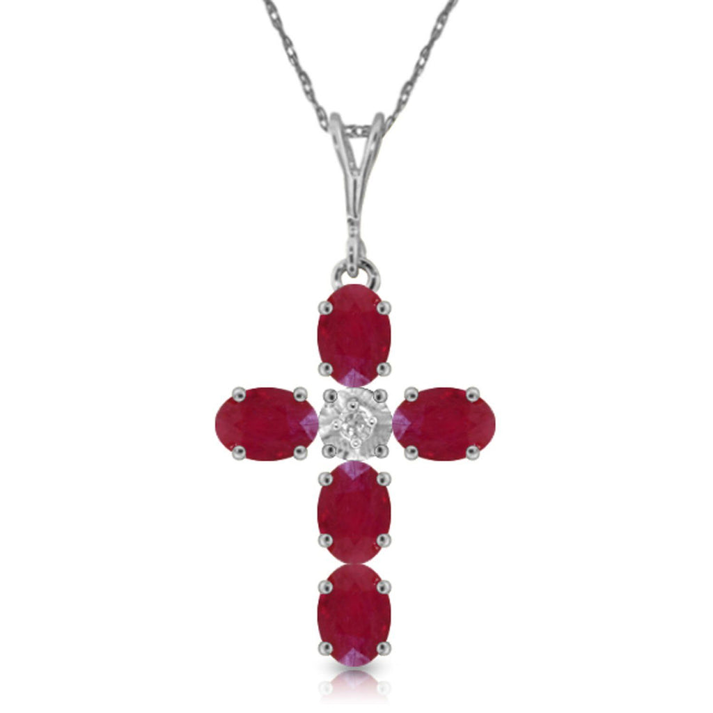 1.75 Carat 14K Rose Gold Cross Necklace Natural Diamond Ruby