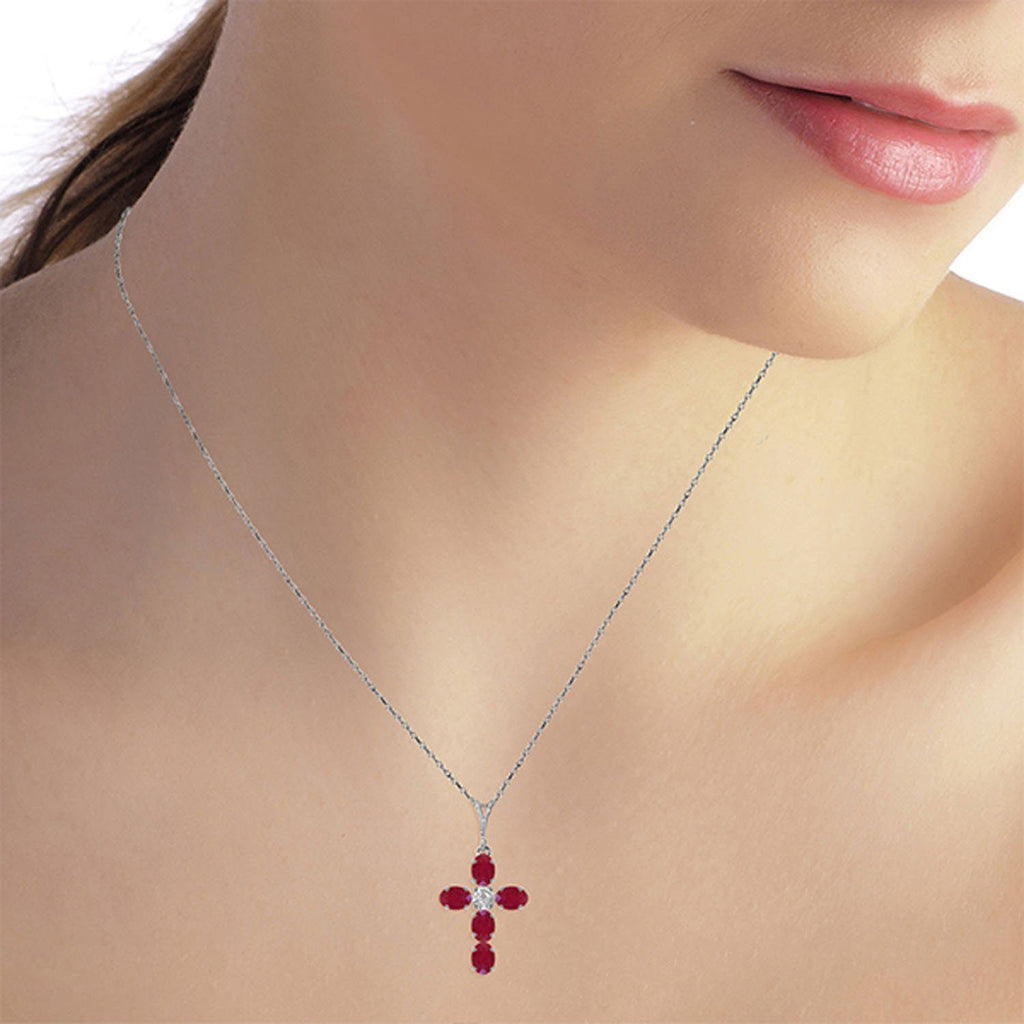1.75 Carat 14K Rose Gold Cross Necklace Natural Diamond Ruby