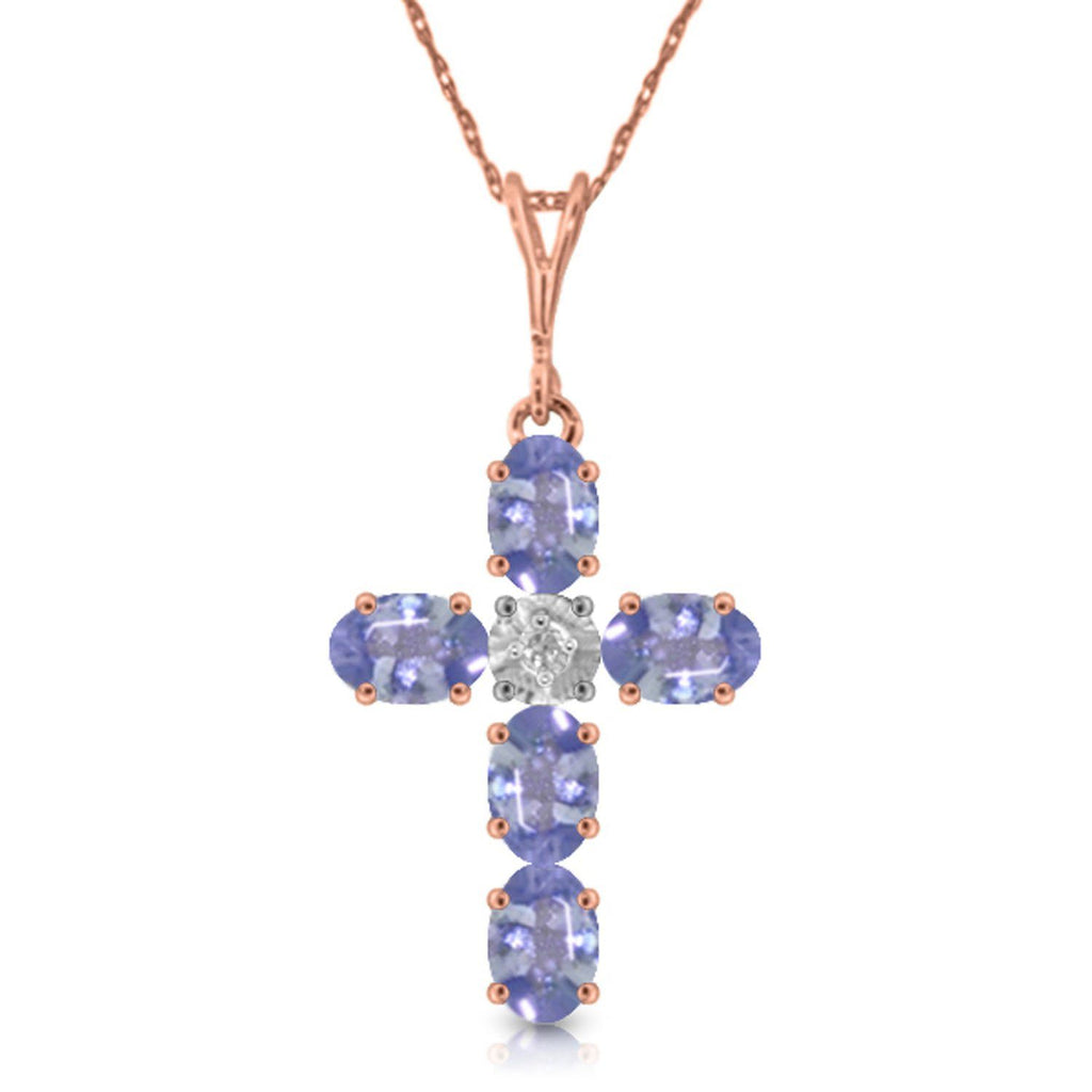 1.75 Carat 14K Rose Gold Cross Necklace Natural Diamond Tanzanite