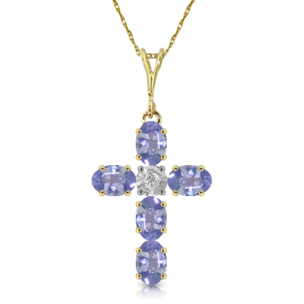 1.75 Carat 14K Rose Gold Cross Necklace Natural Diamond Tanzanite