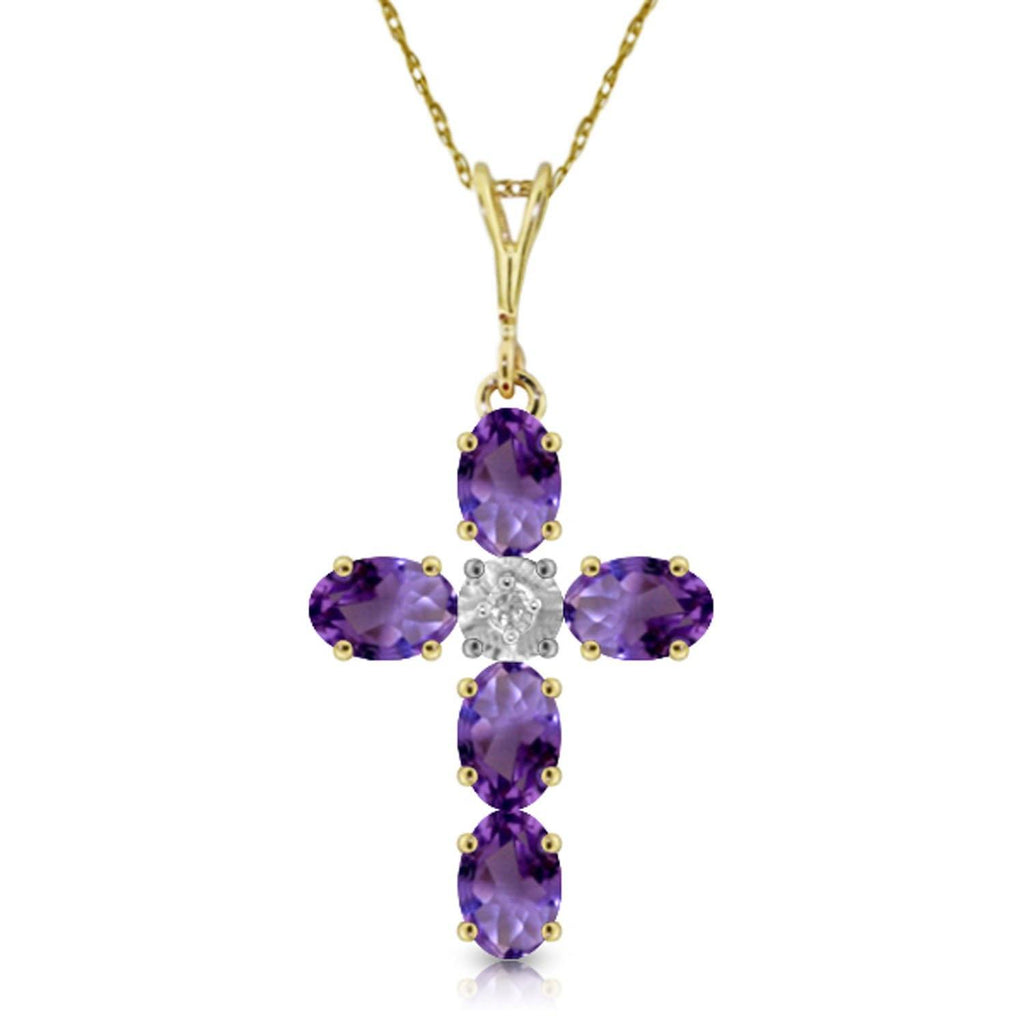 1.75 Carat 14K White Gold Cross Necklace Natural Diamond Purple Amethyst