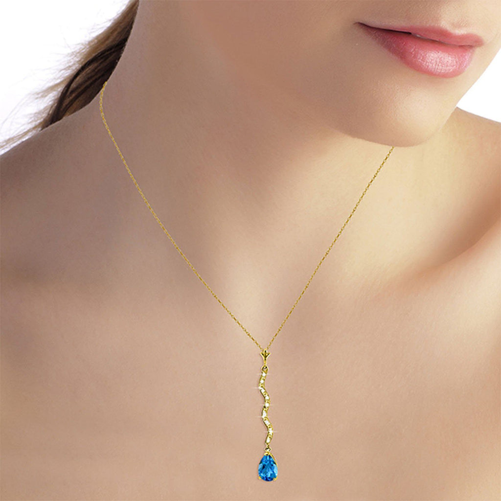 1.79 Carat 14K Gold Necklace Diamond Blue Topaz