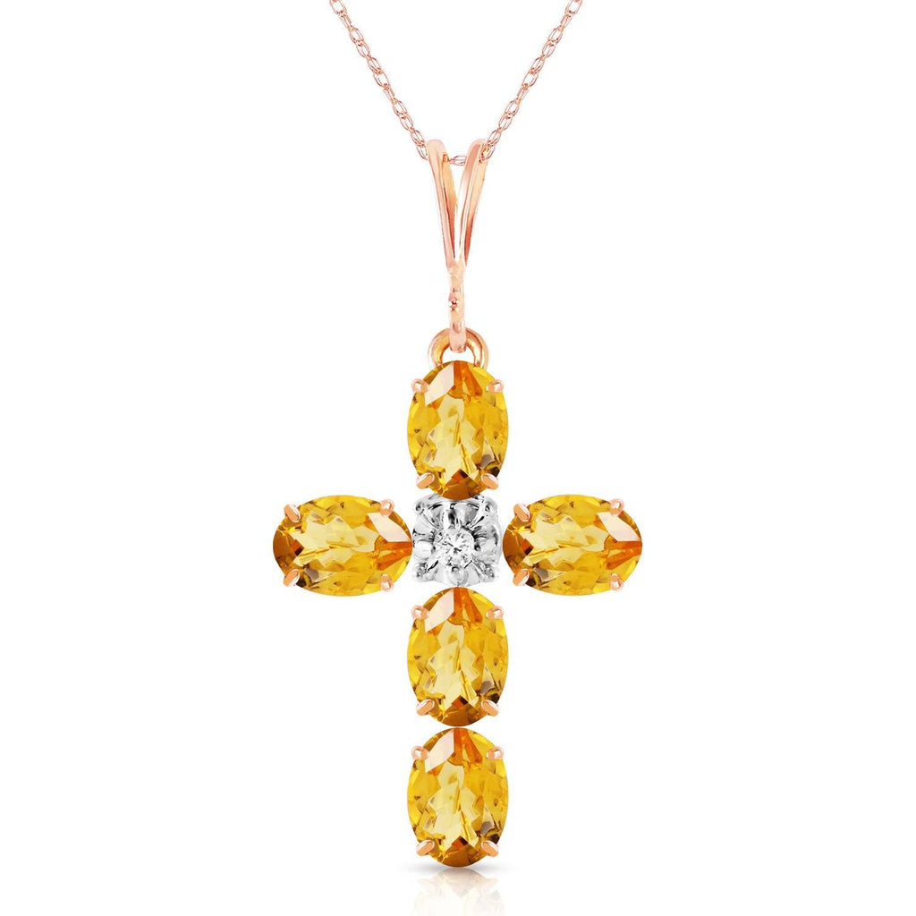 1.88 Carat 14K Gold Cross Necklace Natural Diamond Citrine