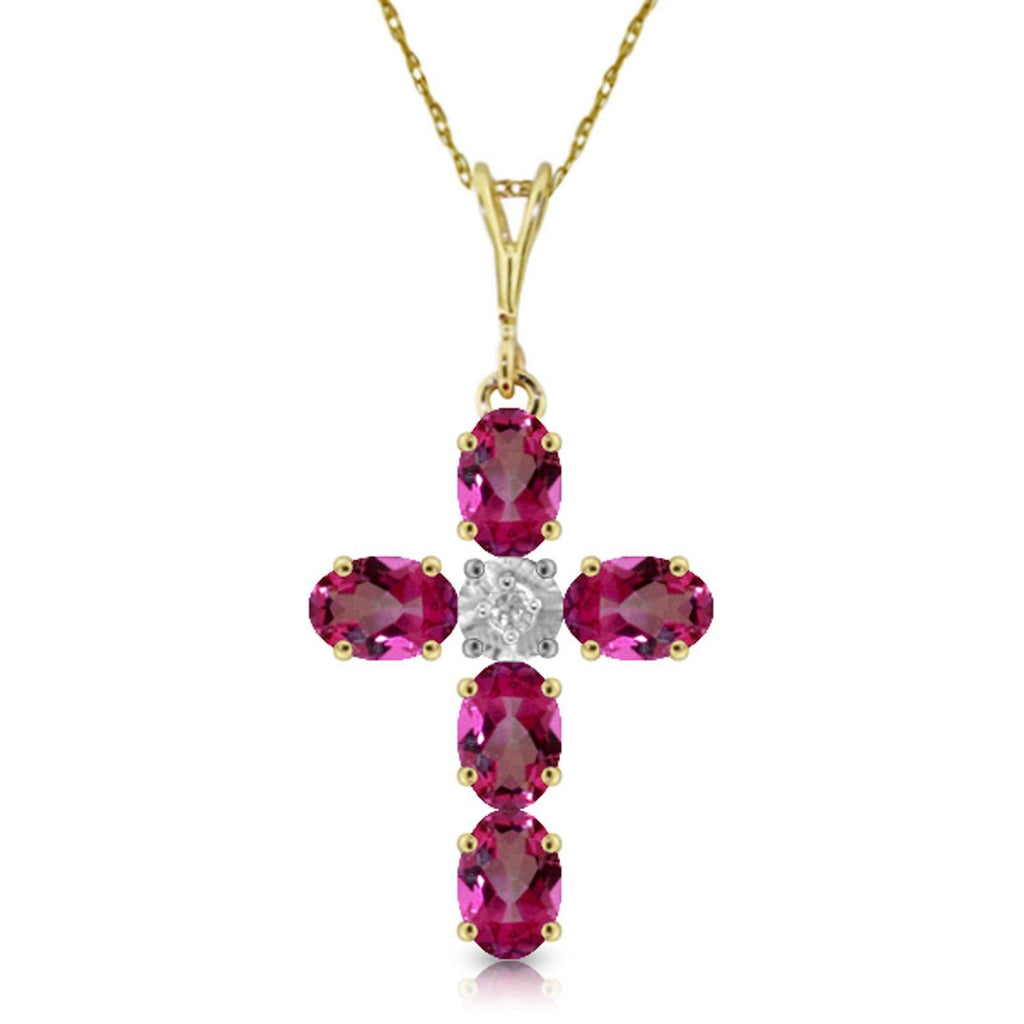 1.88 Carat 14K Gold Cross Necklace Natural Diamond Pink Topaz