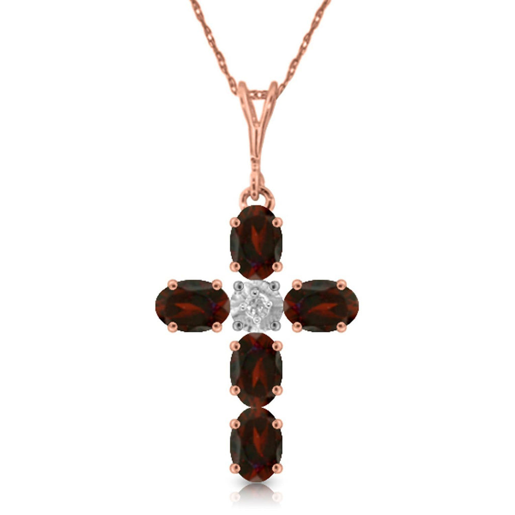 1.88 Carat 14K Rose Gold Cross Necklace Natural Diamond Garnet