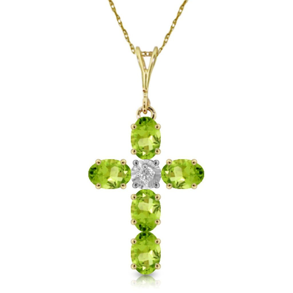 1.88 Carat 14K Rose Gold Cross Necklace Natural Diamond Peridot
