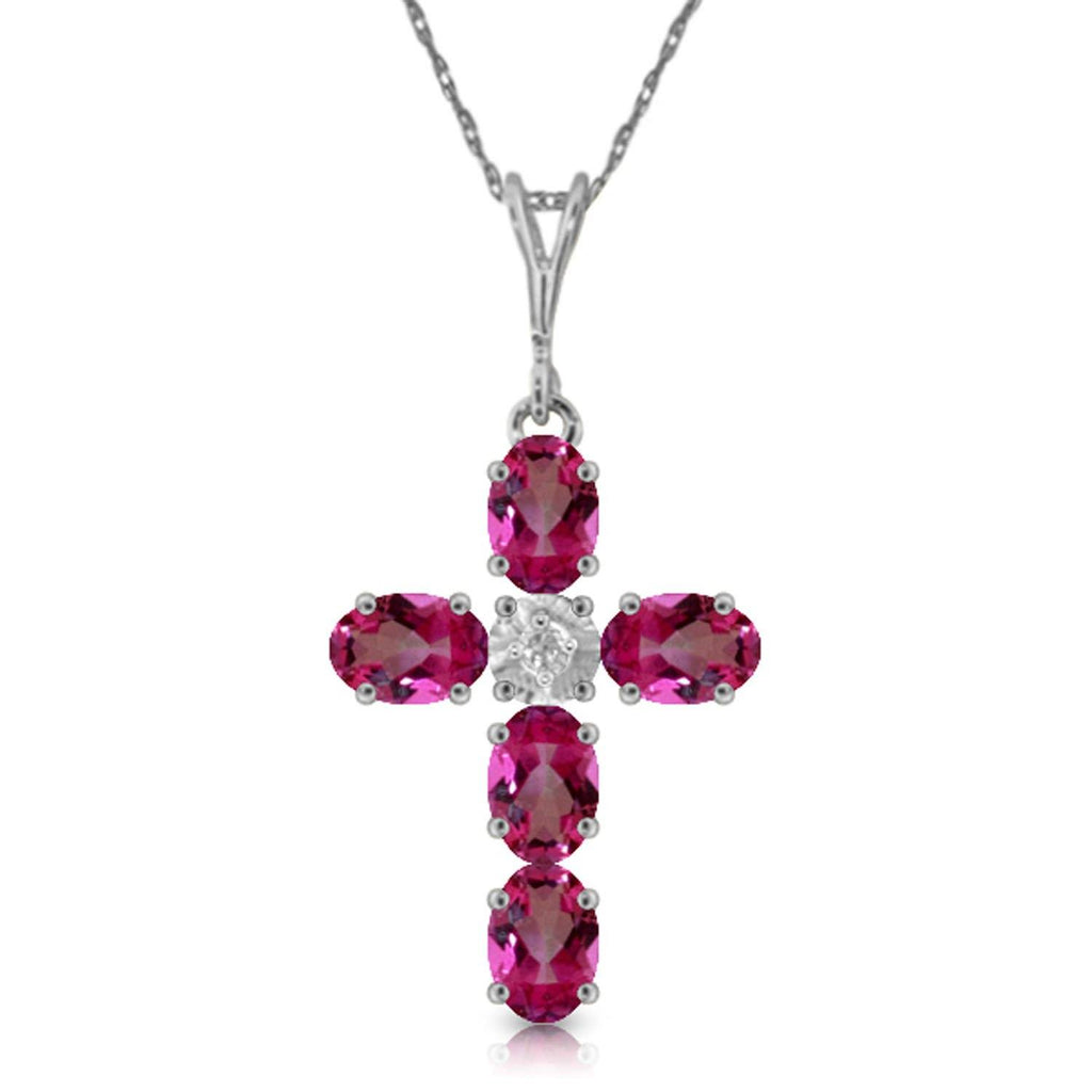 1.88 Carat 14K Rose Gold Cross Necklace Natural Diamond Pink Topaz