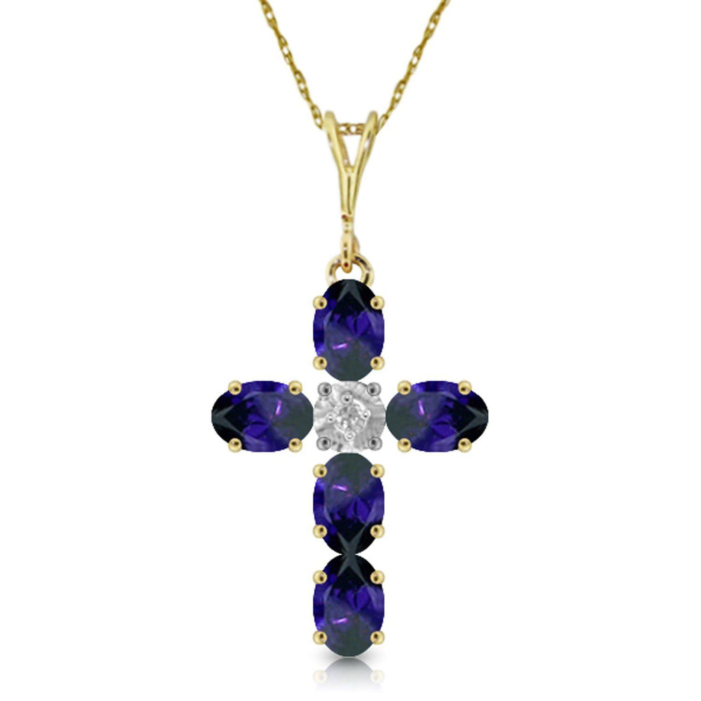 1.88 Carat 14K Rose Gold Cross Necklace Natural Diamond Sapphire